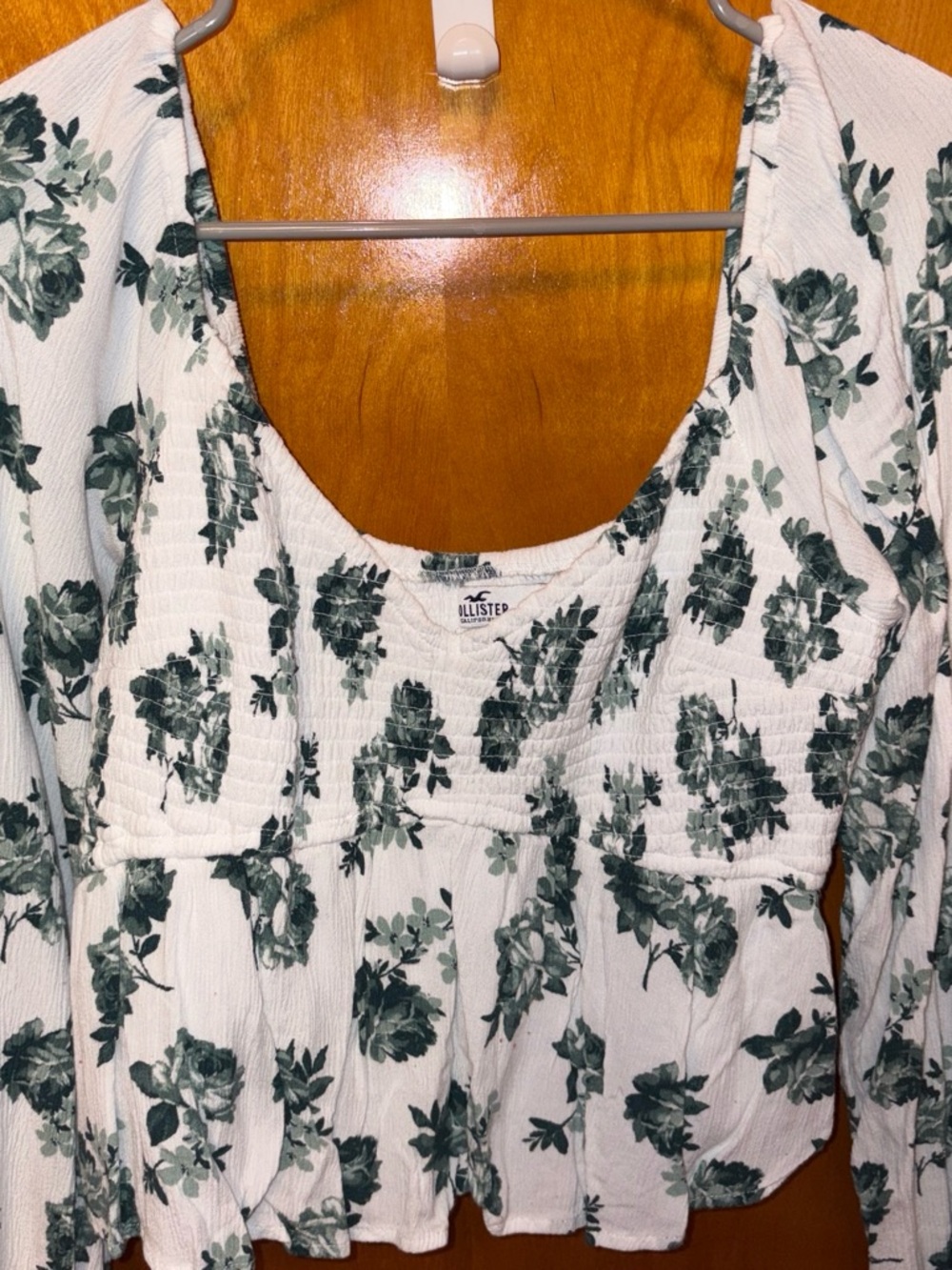 Hollister White Floral Long-Sleeve Peplum Top